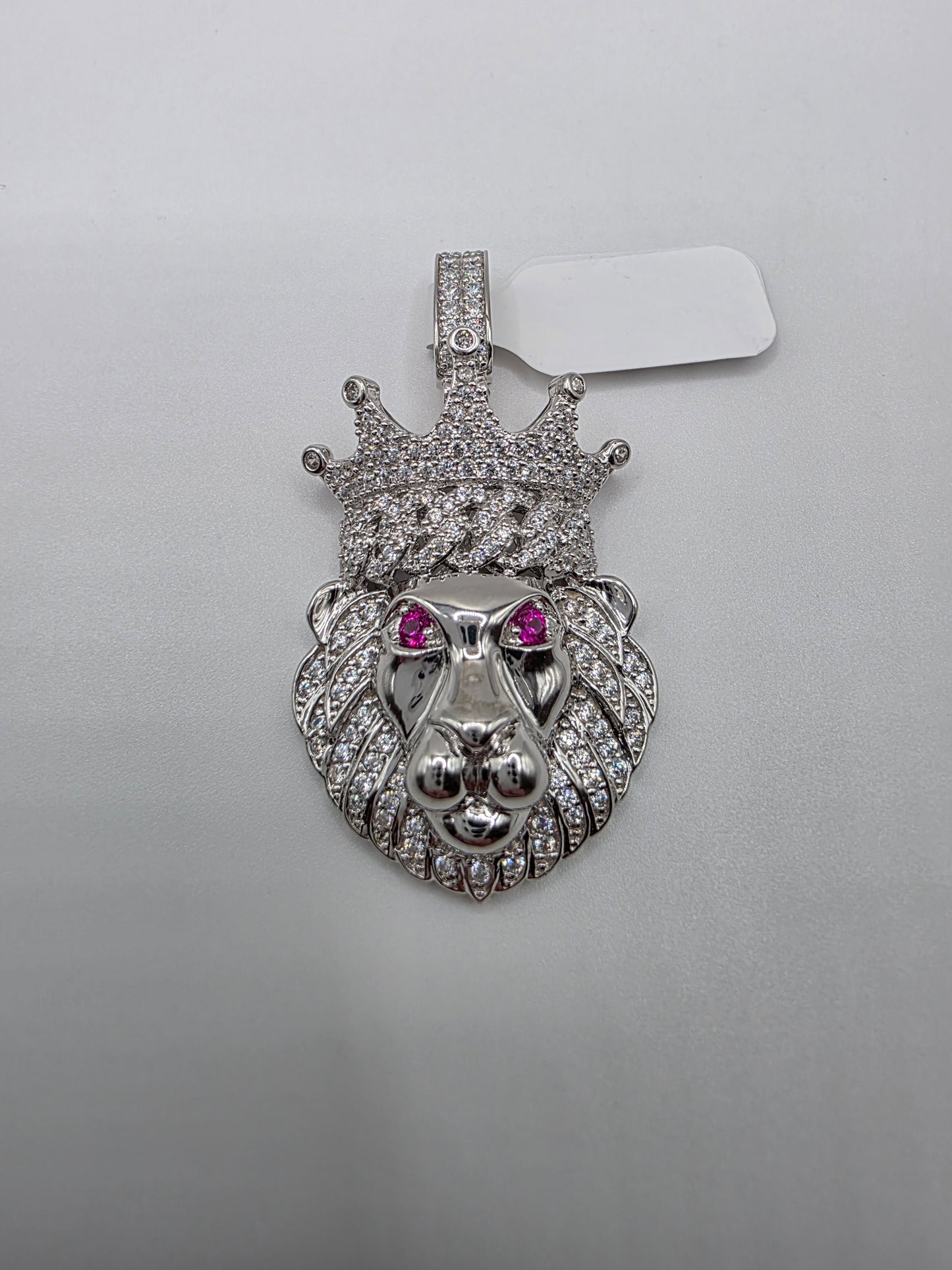 925 Sterling Silver Crown Lion CZ Pendant..