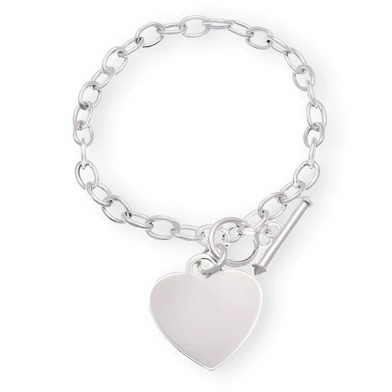 High Polished 925 Sterling Silver 22.5mm x 24mm Heart Charm Bracelet..