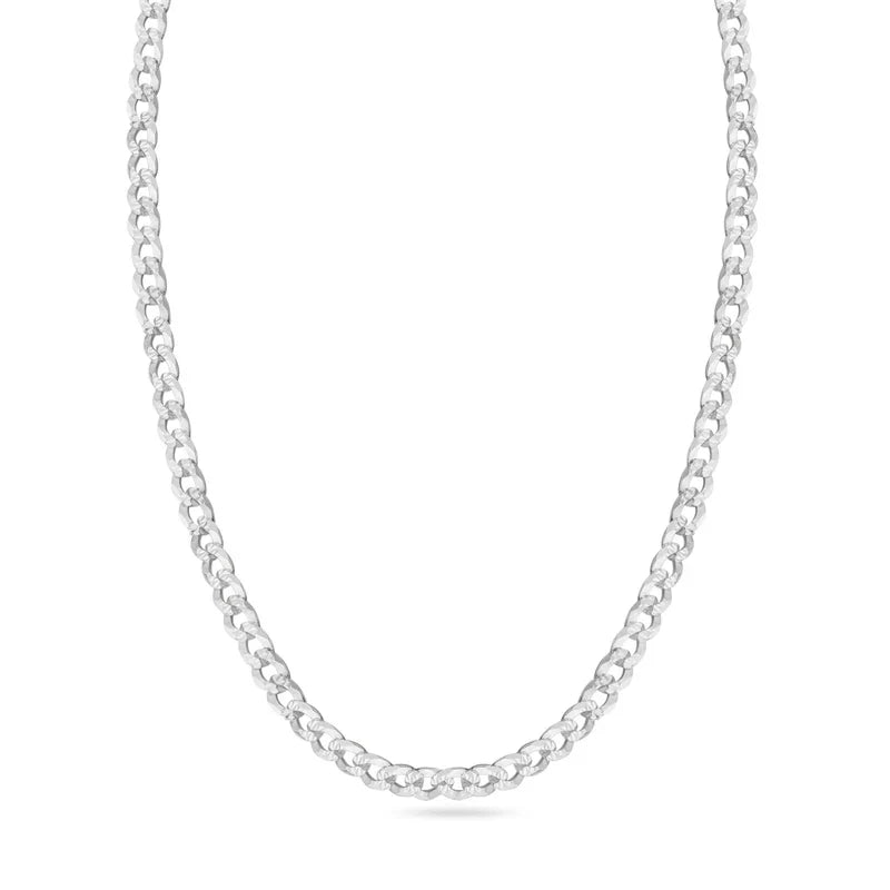 2.8MM 925 Sterling Silver Curb 1 Side Diamond Cut 1 Side Plain Chain