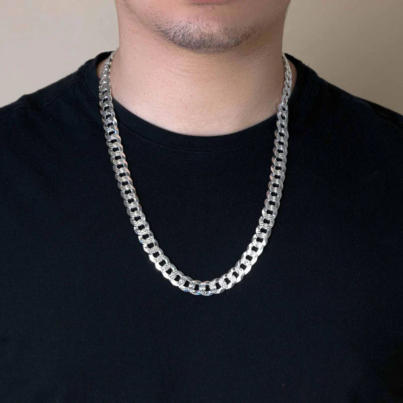 10.8MM 925 Sterling Silver 1 Side Diamond Cut 1 Side Plain Chain..