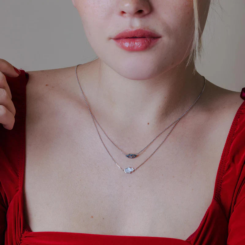 925 Sterling Silver Hamsa Hand and Evil Eye Necklace