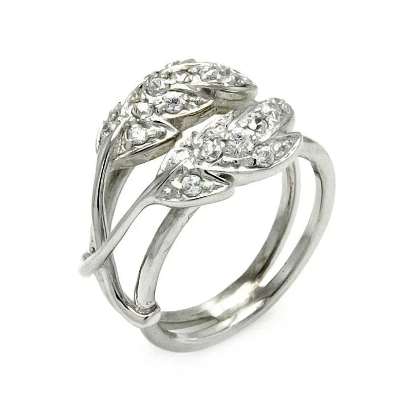 925 Sterling Silver CZ Double Leaf Ring..