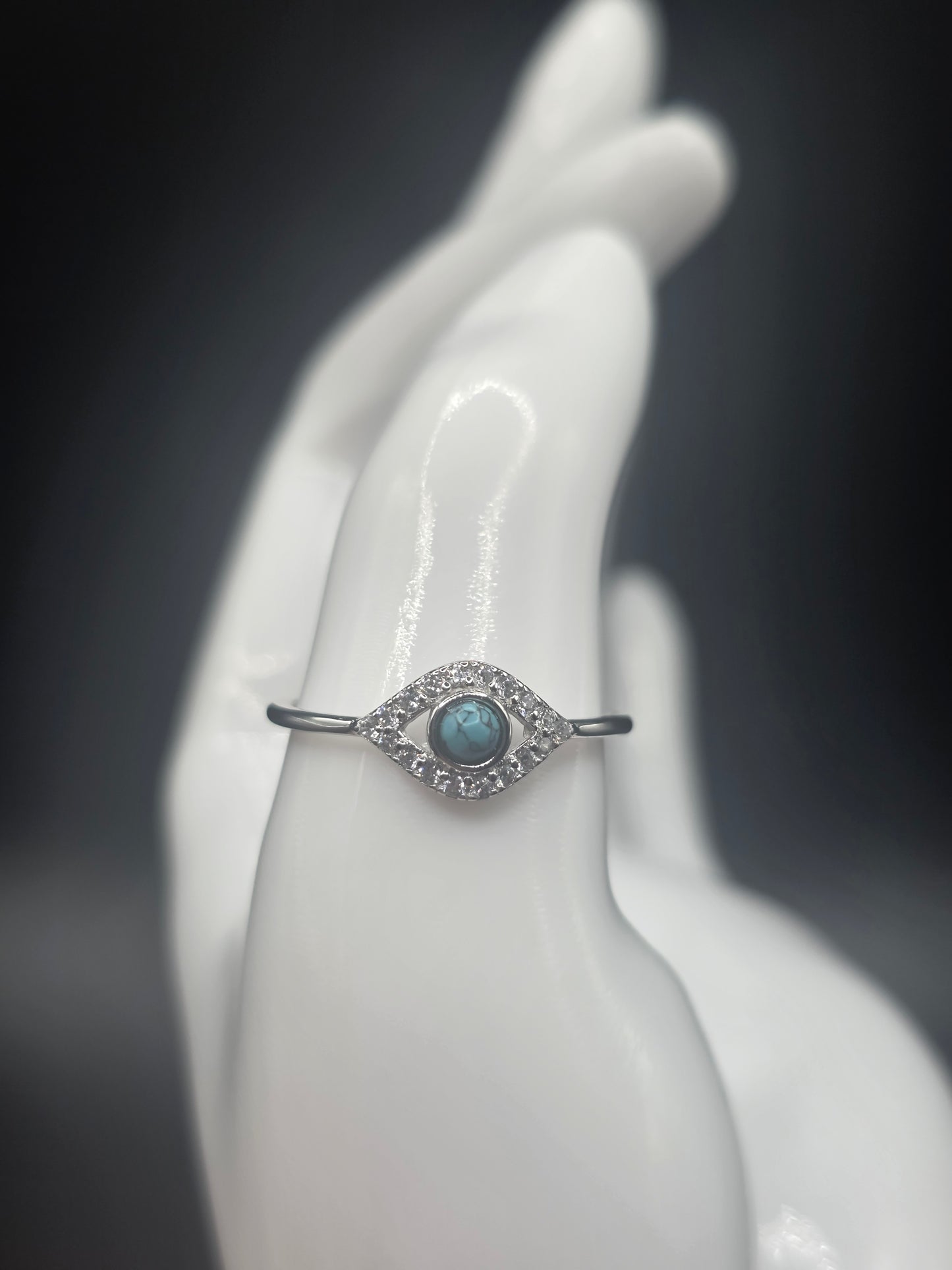 925 Sterling Silver Evil Eye CZ Ring with Turquoise Bead