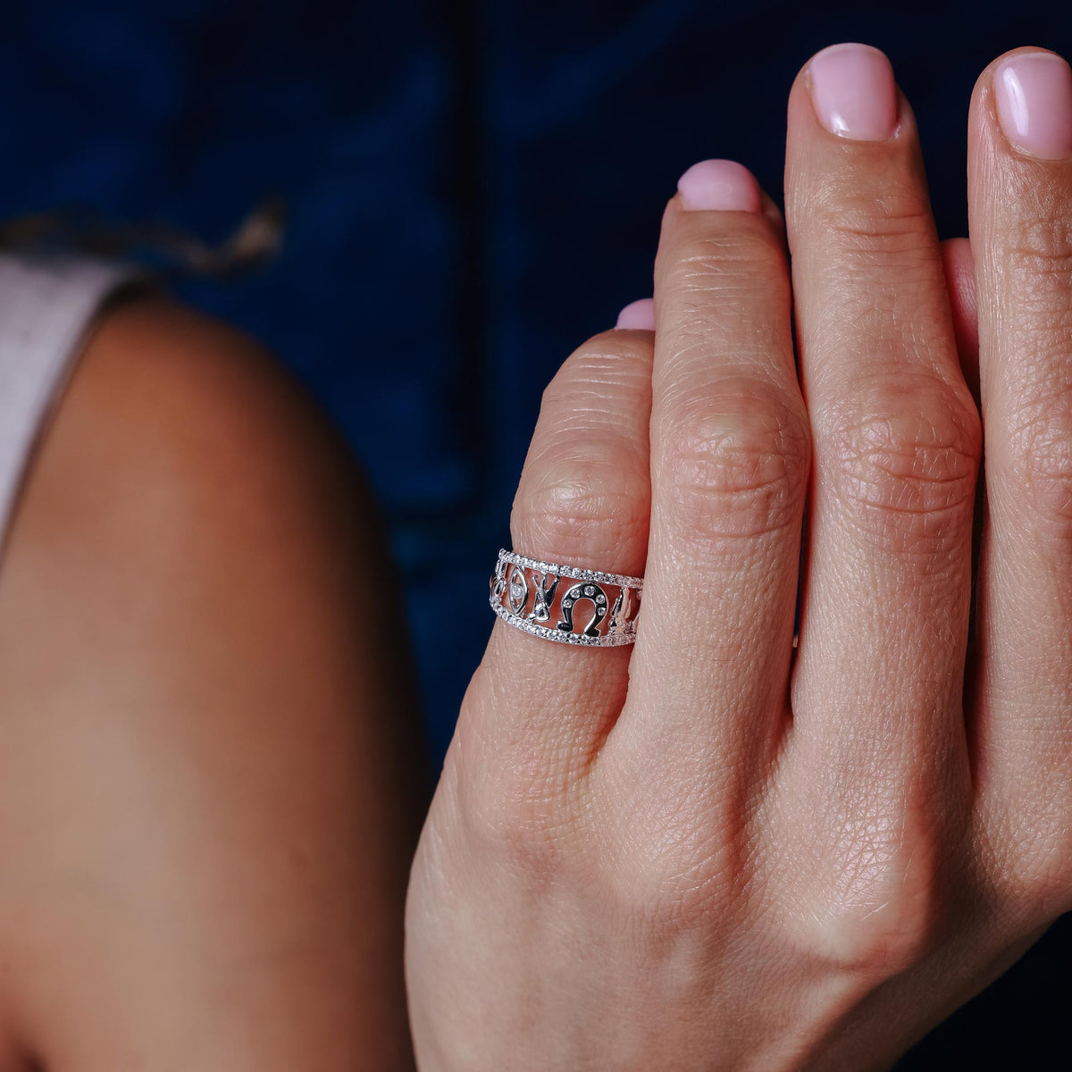 925 Sterling Silver Lucky Symbols CZ Ring..
