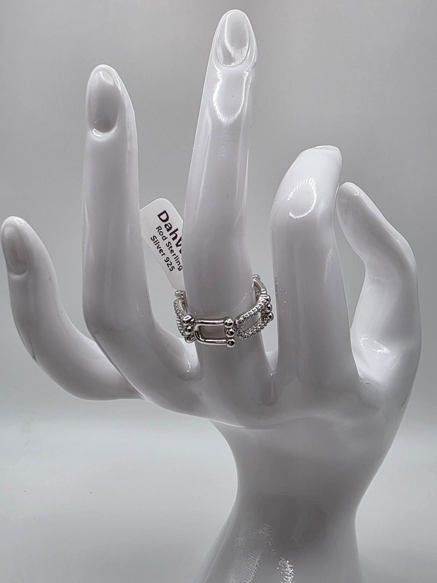 925 Sterling Silver Bow Paperclip Clear CZ Ring