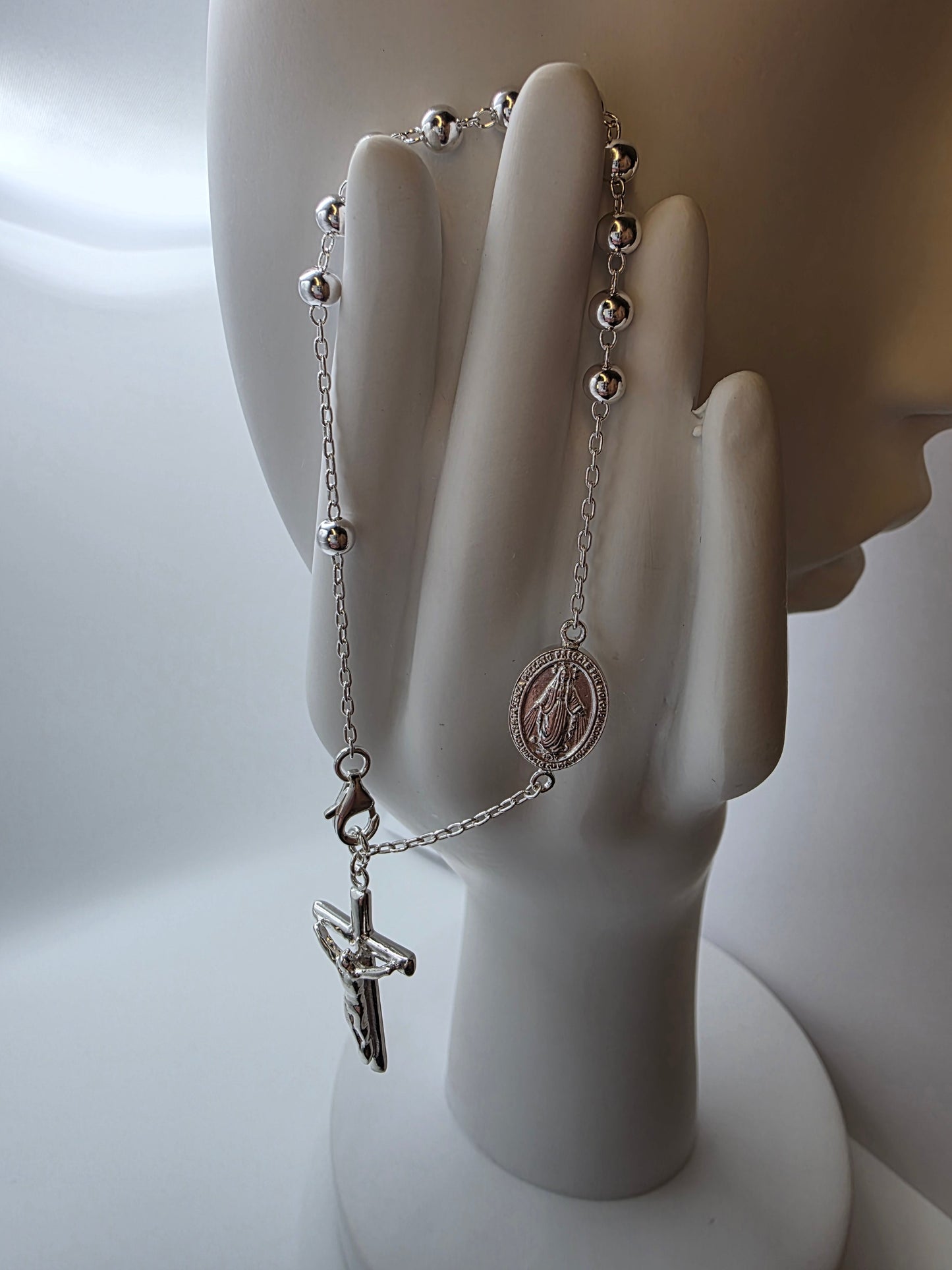 High Polished 925 Sterling Silver Rosary Bracelet