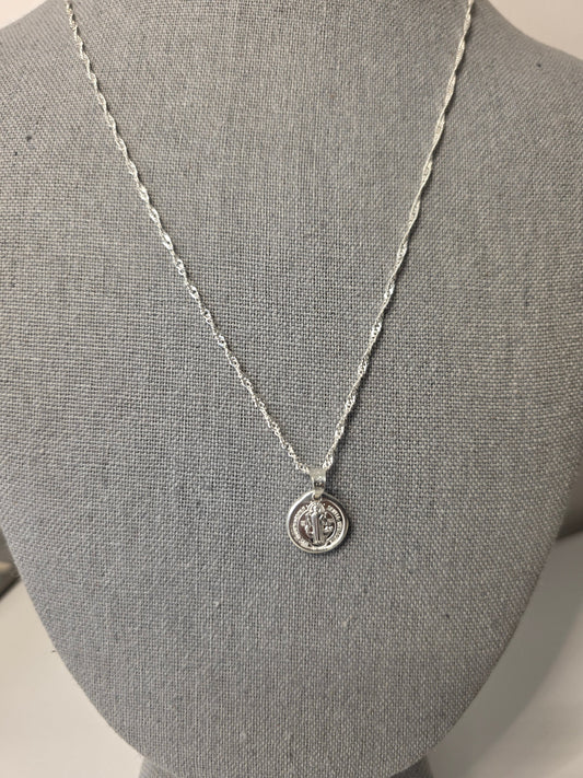 925 Sterling Silver 2mm Singapore Chain with 13mm Saint Benedict Pendant..