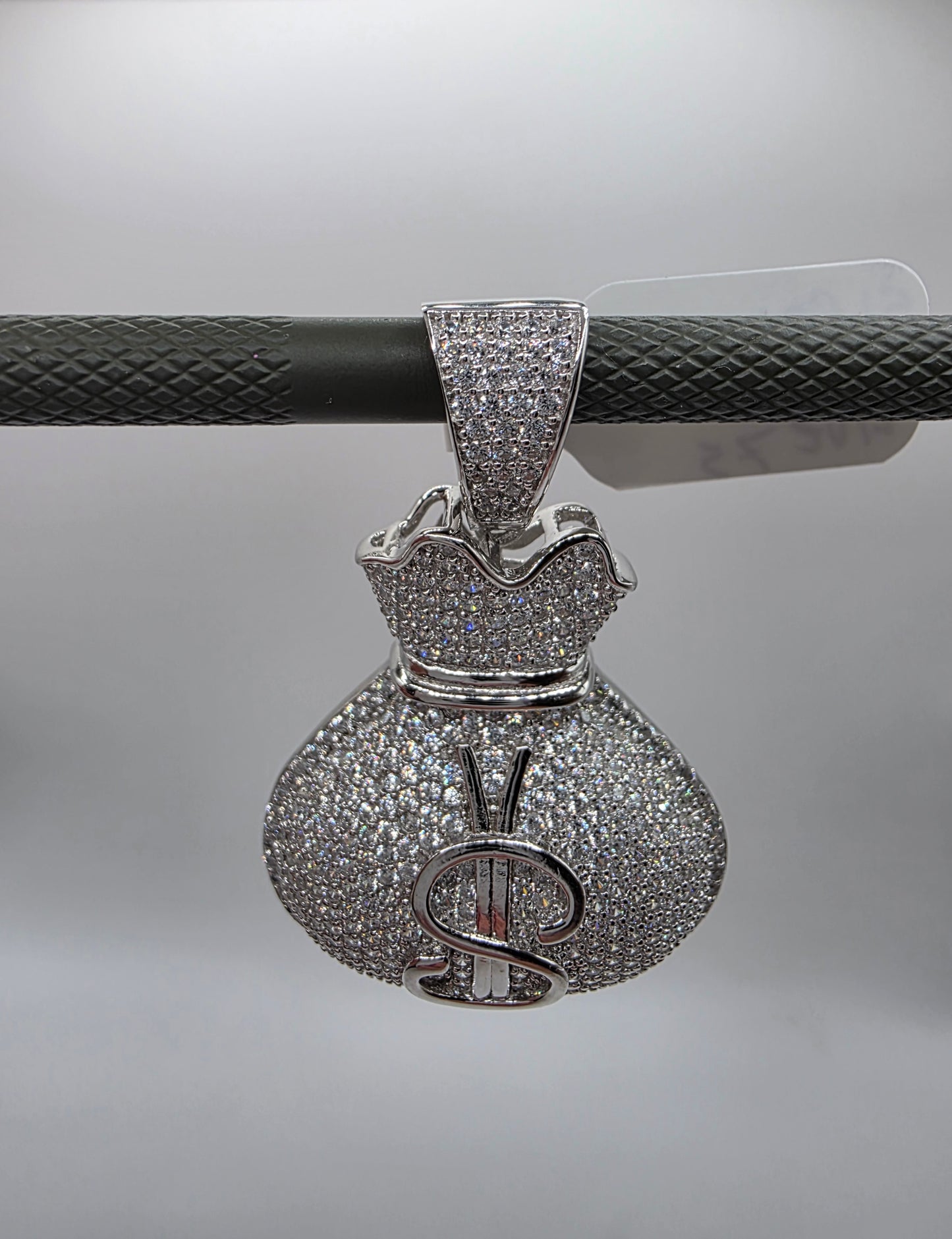 925 Sterling Silver CZ Money Bag Hip Hop Pendant..