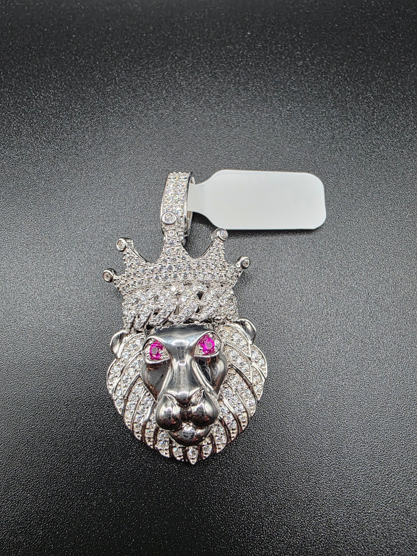 925 Sterling Silver Crown Lion CZ Pendant..