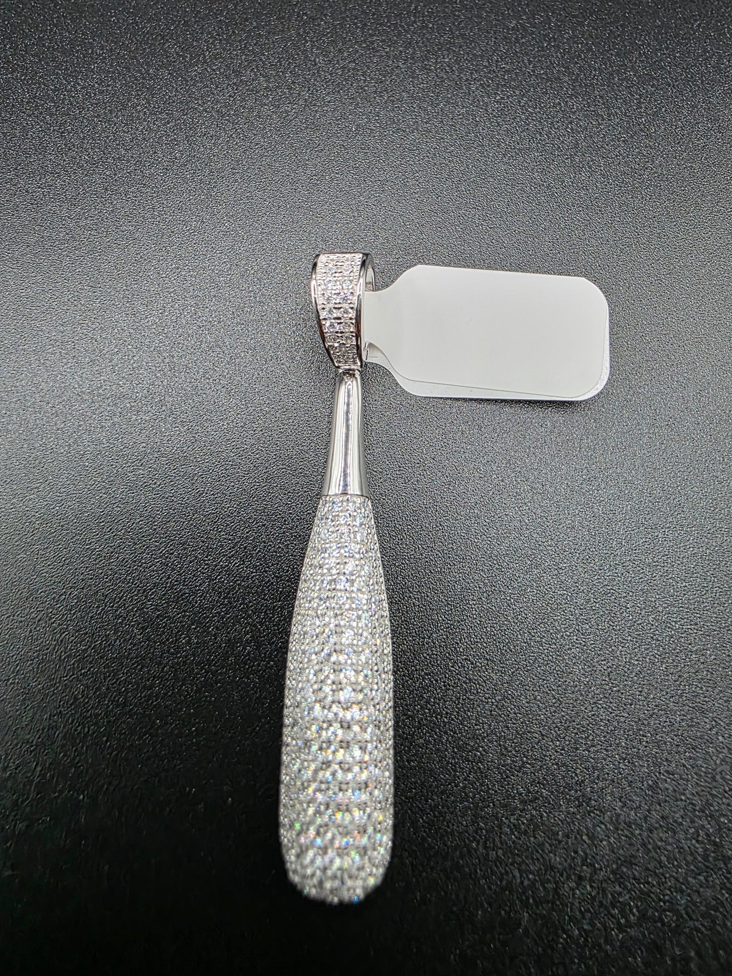 Rhodium Plated 925 Sterling Silver CZ Baseball Bat Hip Hop Pendant..