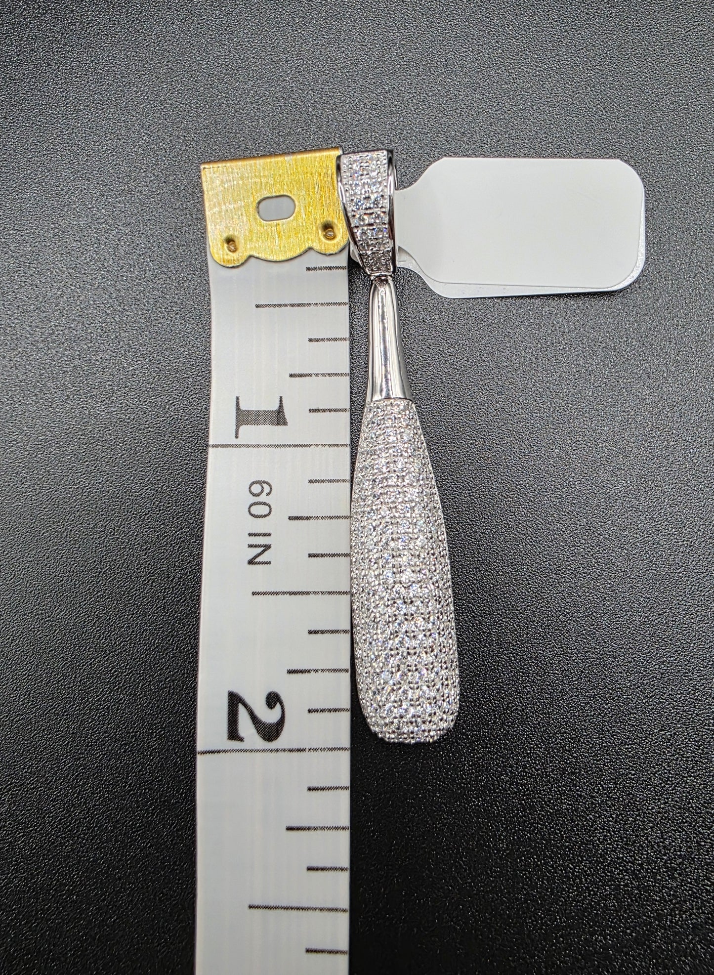 Rhodium Plated 925 Sterling Silver CZ Baseball Bat Hip Hop Pendant..