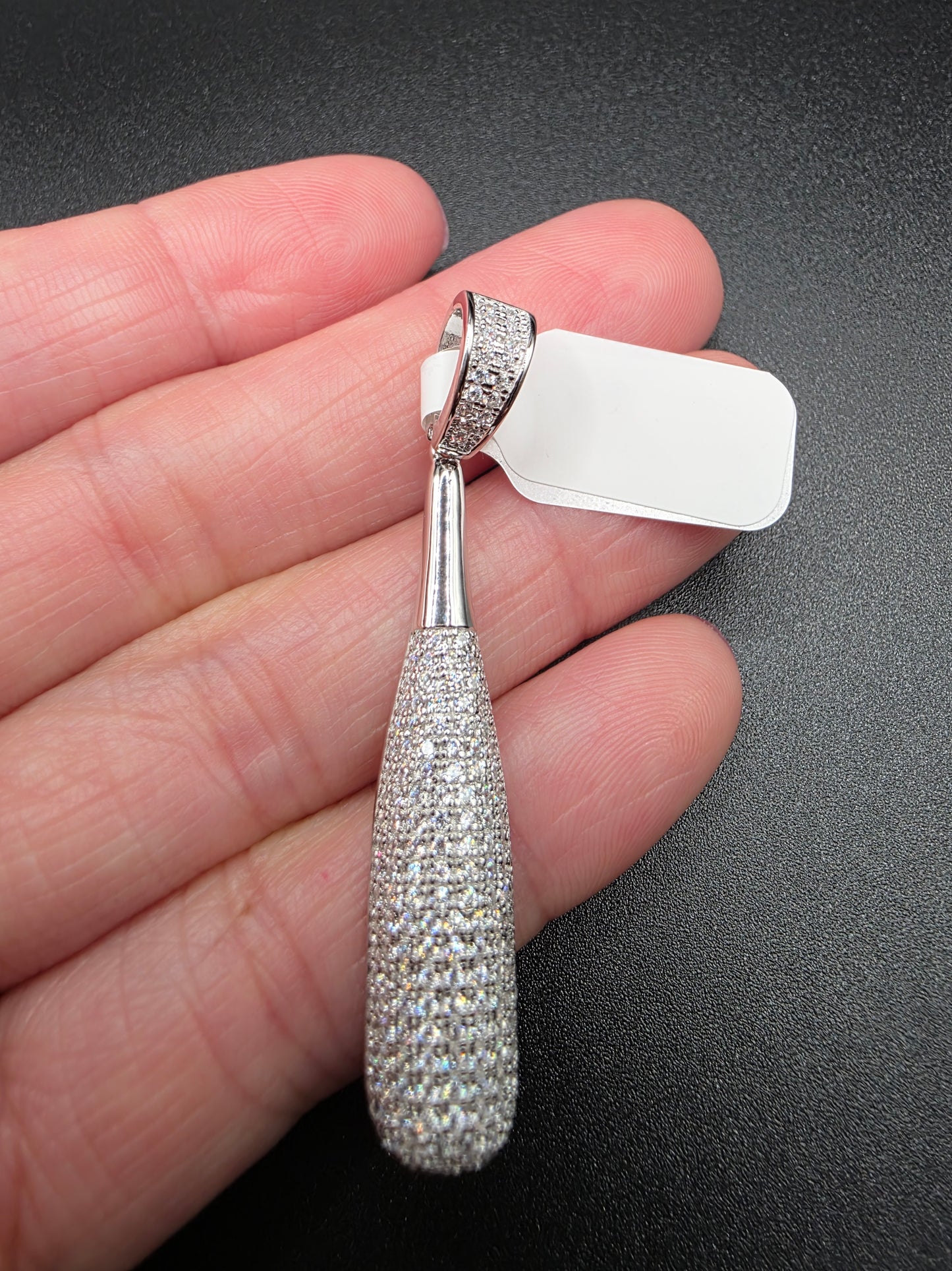 Rhodium Plated 925 Sterling Silver CZ Baseball Bat Hip Hop Pendant..