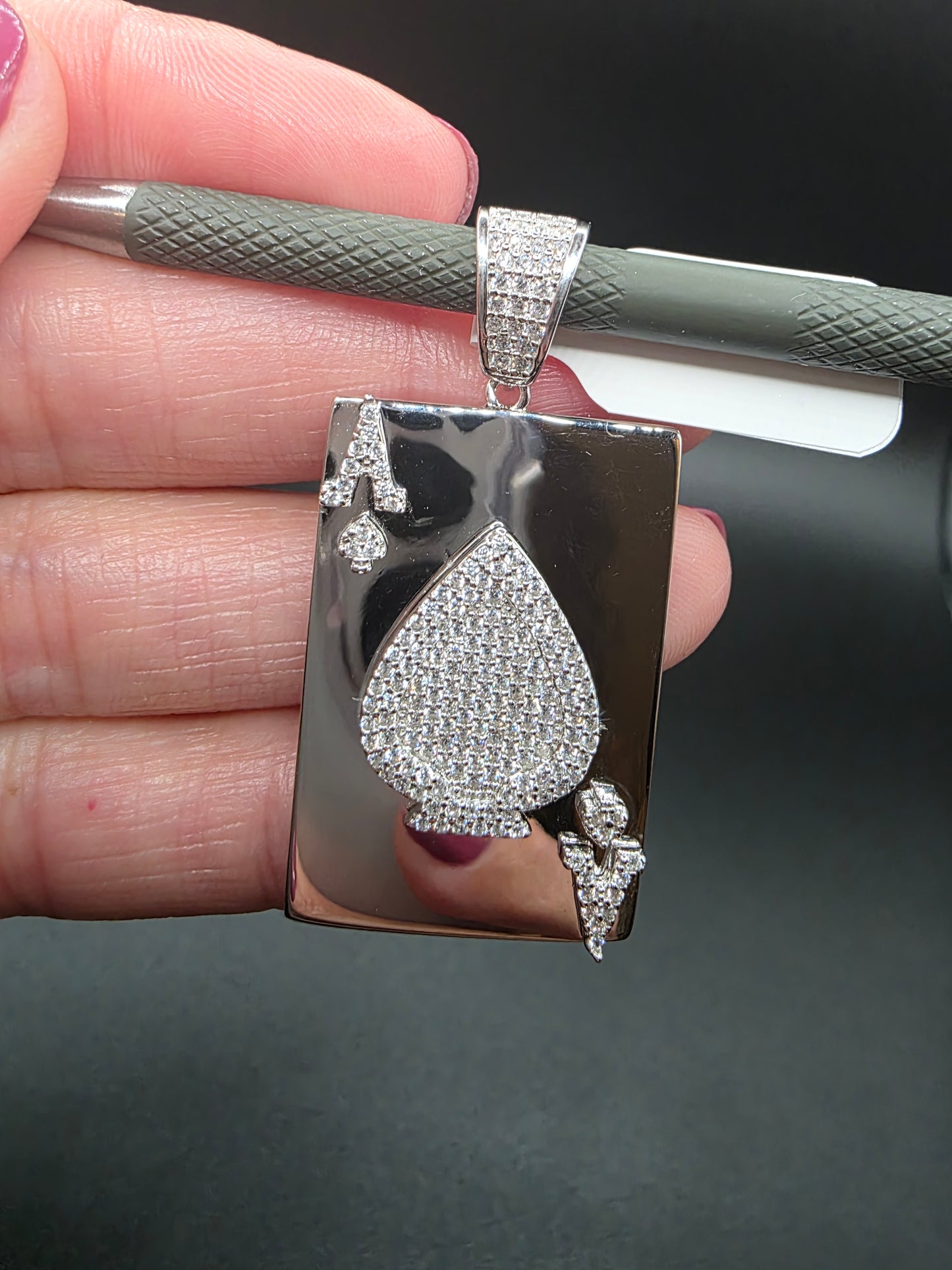 925 Sterling Silver Ace of Spades Card Hip Hop Pendant..