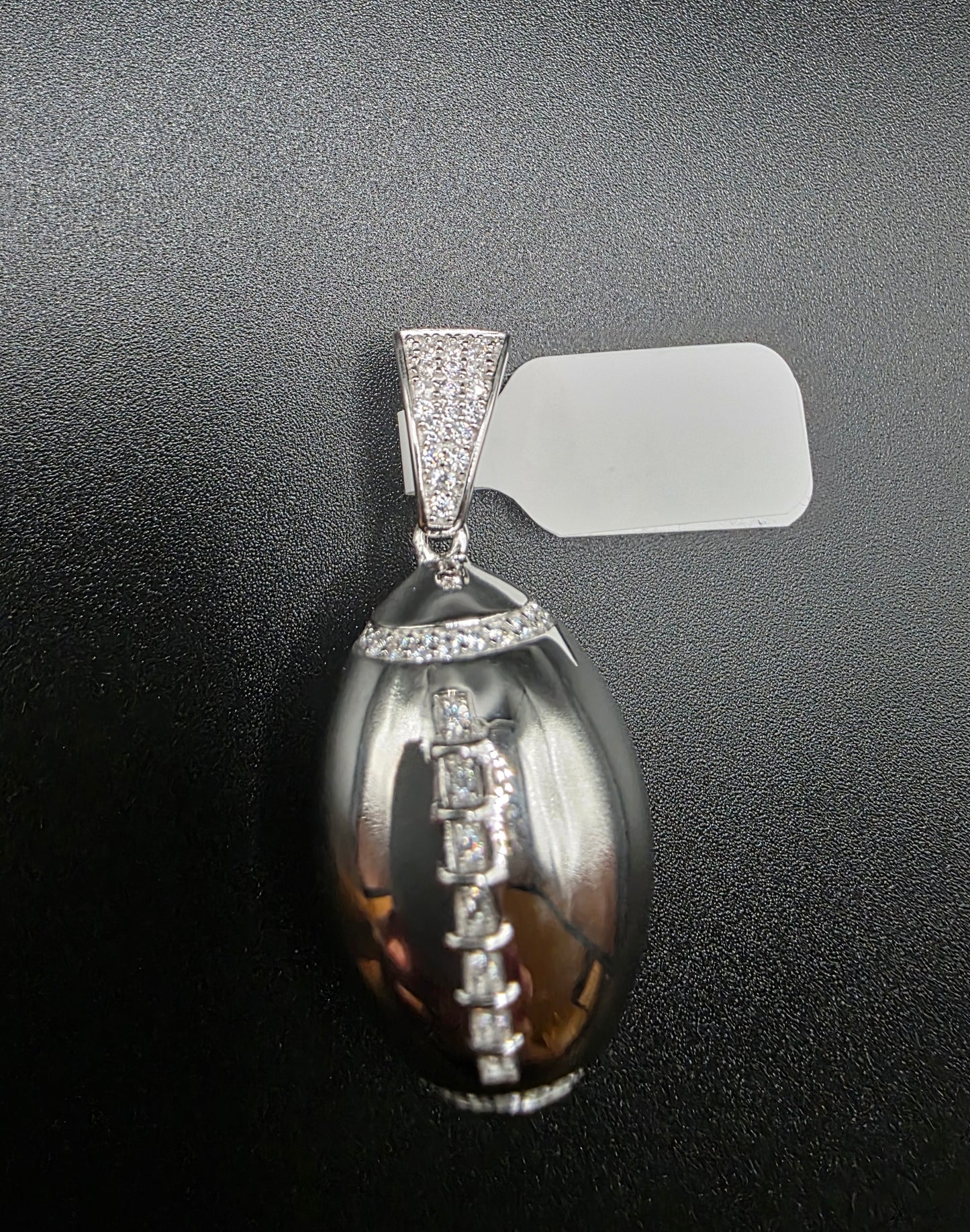 925 Sterling Silver Football Clear CZ Pendant..
