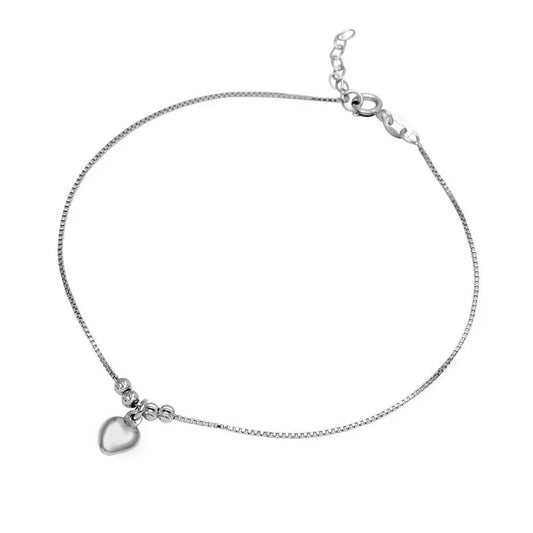 925 Sterling Silver Dangling Heart Anklet