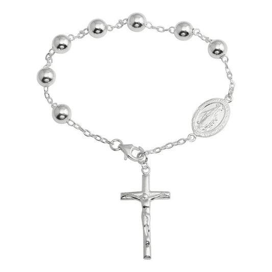 High Polished 925 Sterling Silver Rosary Bracelet