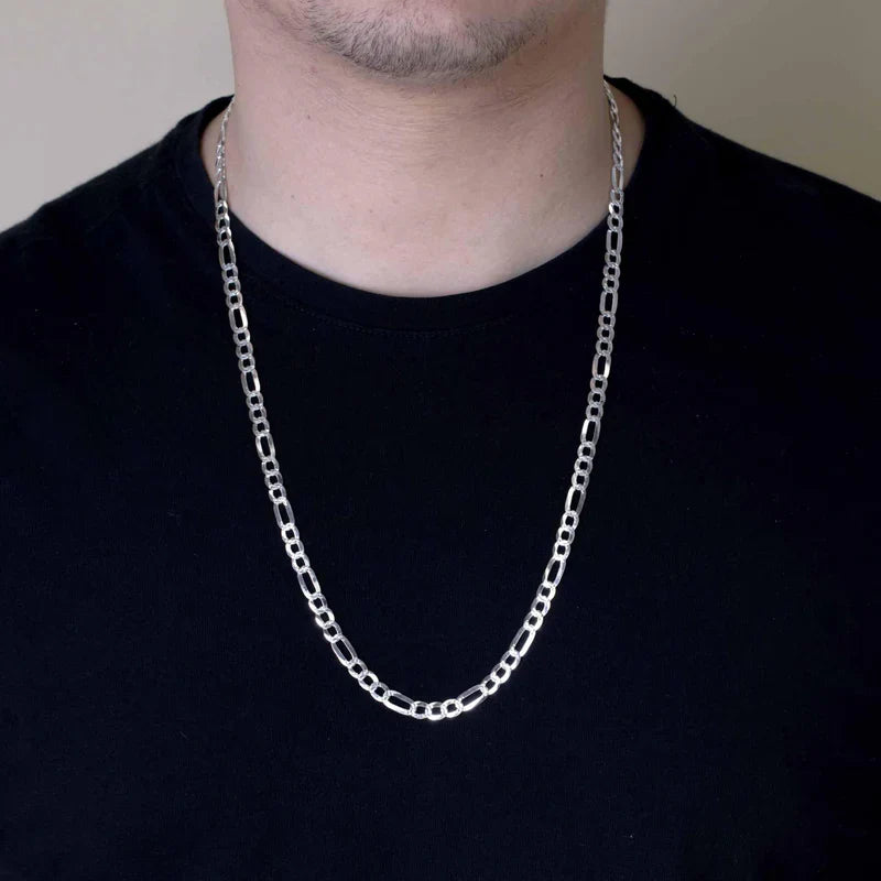 5.6MM 925 Sterling Silver Diamond Cut Figaro Chain