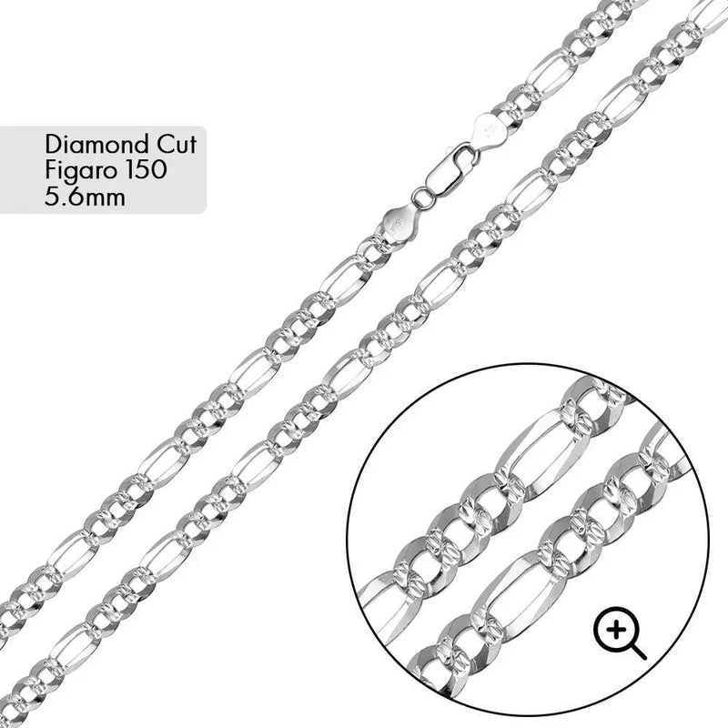 5.6MM 925 Sterling Silver Diamond Cut Figaro Chain