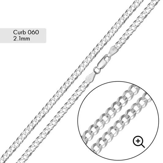 2.1MM 925 Sterling Silver Curb Chain