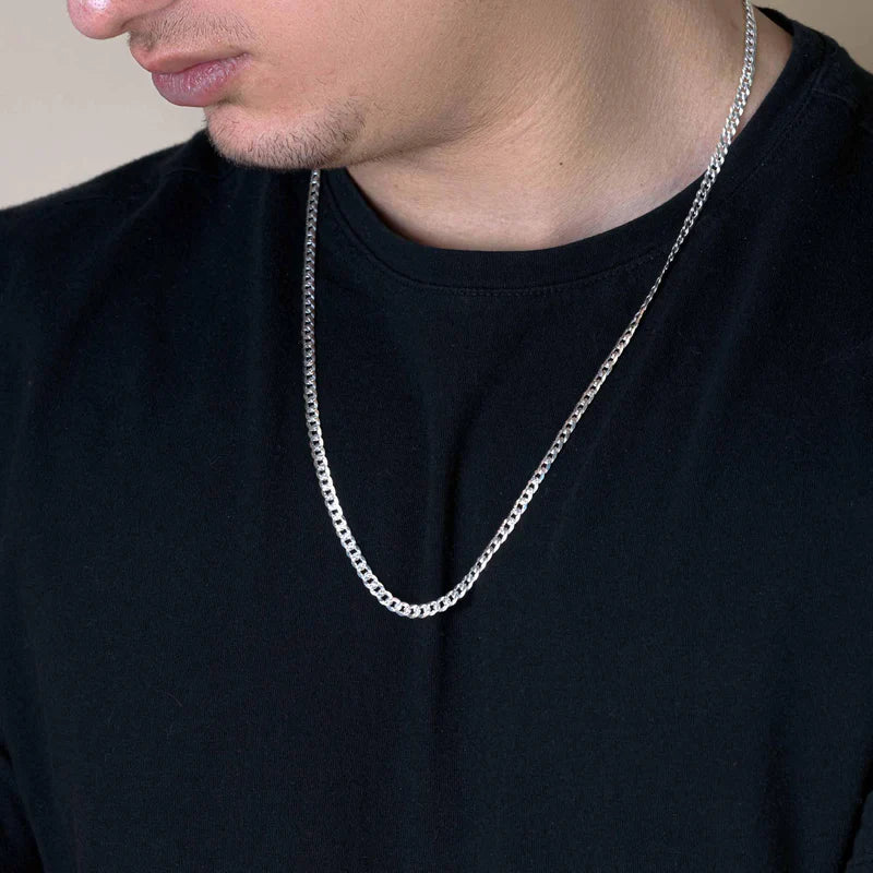 4.5MM 925 Sterling Silver Curb 1 Side Diamond Cut 1 Side Plain Chain