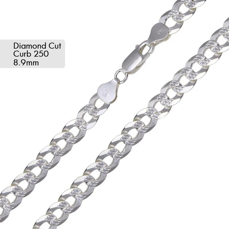 8.9MM Curb 1 Side Diamond Cut 1 Side Plain Chain