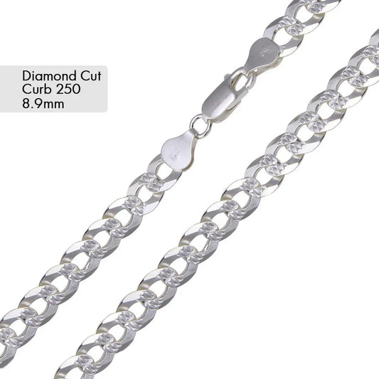 8.9MM Curb 1 Side Diamond Cut 1 Side Plain Chain