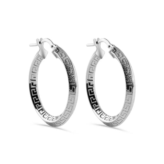 925 Sterling Silver Greek Key 3.7mm x 3.3mm Latch Earring