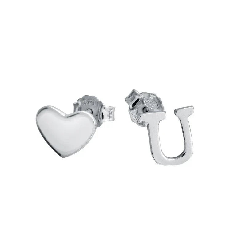 925 Sterling Silver Heart and U Earrings