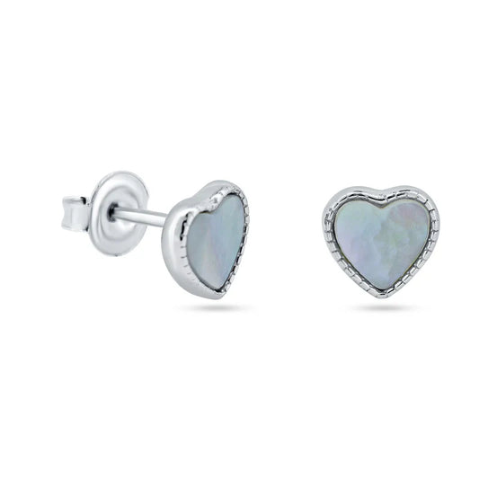 925 Sterling Silver MOP Heart Stud Earrings