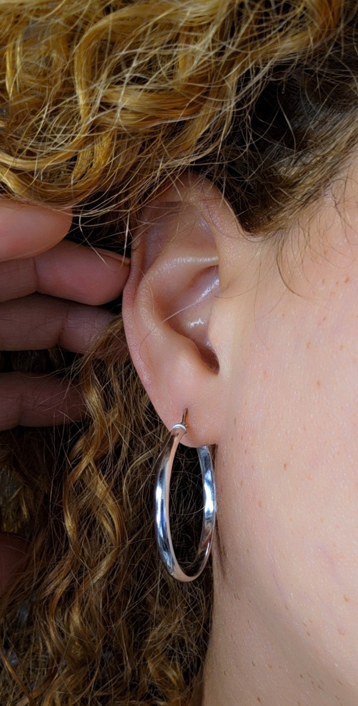 3.5MM 925 Sterling Silver Dome Hoop Earring