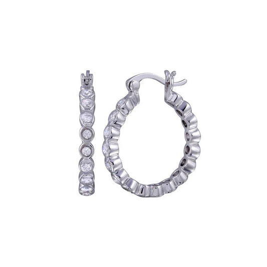 925 Sterling Silver Round CZ Huggie Hoop Earrings