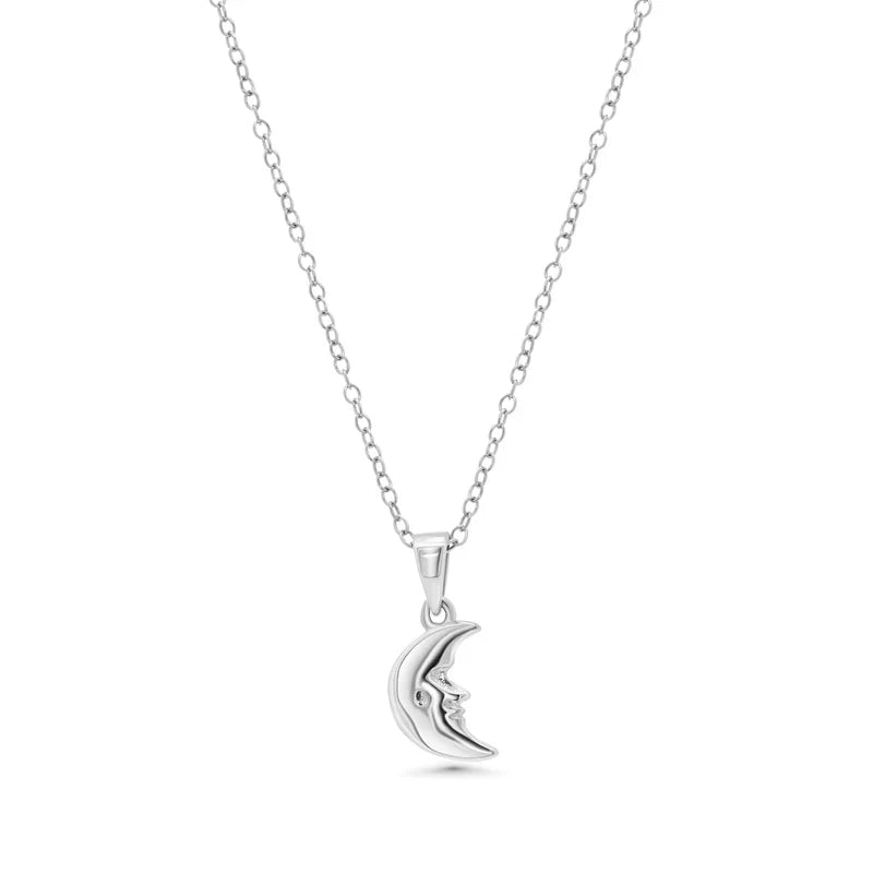 925 Sterling Silver 7.2mm x 9.9mm Moon Face Adjustable Pendant Necklace