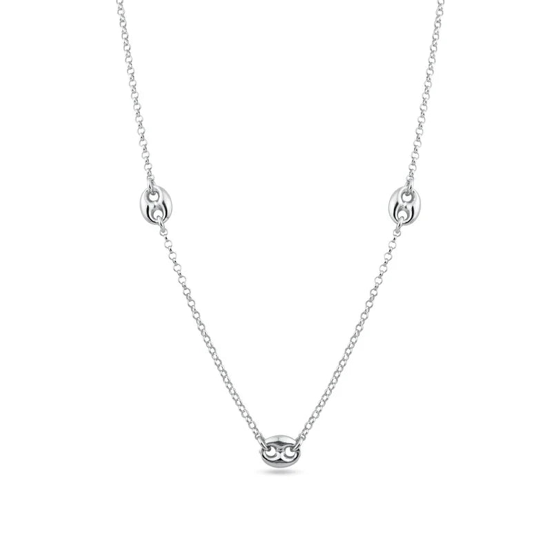 925 Sterling Silver 3 Puffed Mariner Adjustable Link Necklace