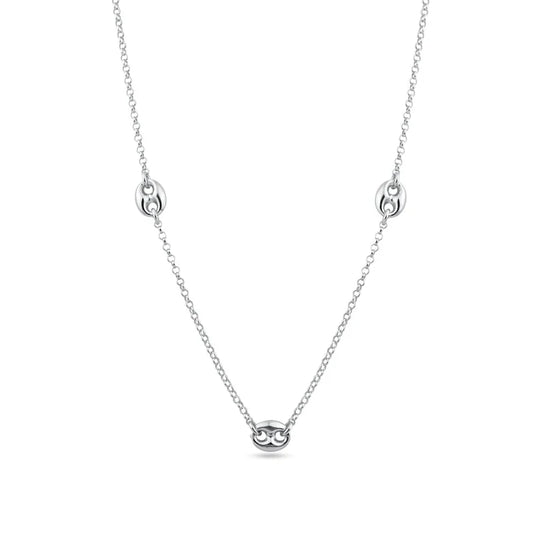 925 Sterling Silver 3 Puffed Mariner Adjustable Link Necklace