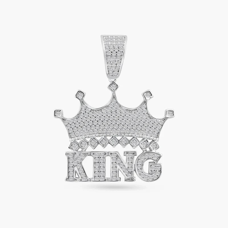 925 Sterling Silver Crown King Clear CZ Pendant..