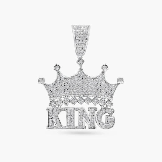 925 Sterling Silver Crown King Clear CZ Pendant..