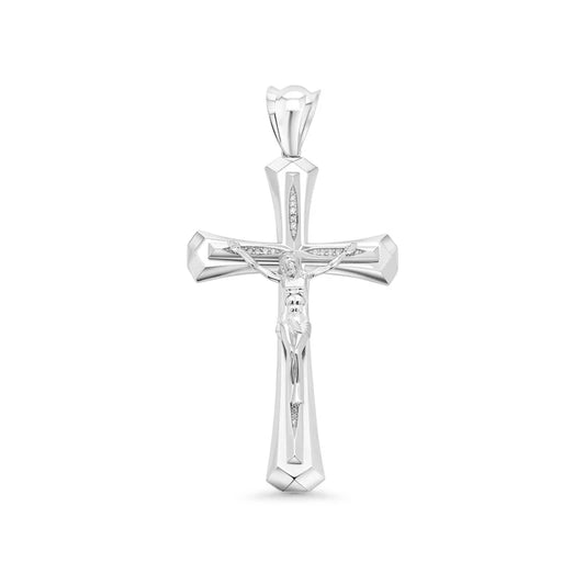 925 Sterling Silver Jesus Christ Cross Crucifix 46.5mm x 76.5mm Clear CZ Pendant