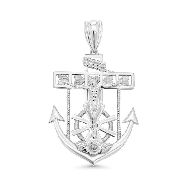 925 Sterling Silver Mariner Anchor Cross 40.1mm x 51.7mm Pendant