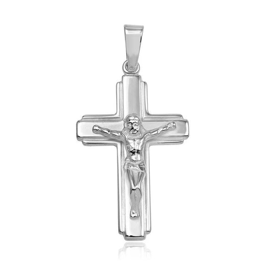 925 Sterling Silver High Polished Border Edge Crucifix Pendant..