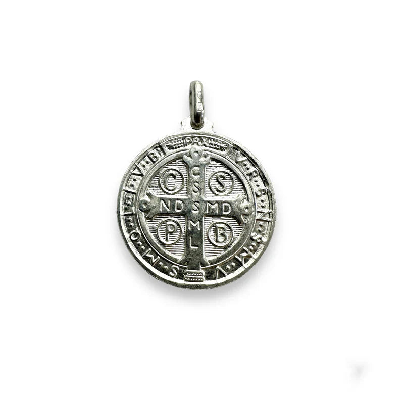 925 Sterling Silver High Polished Saint Benedict Medallion 25mm Pendant..