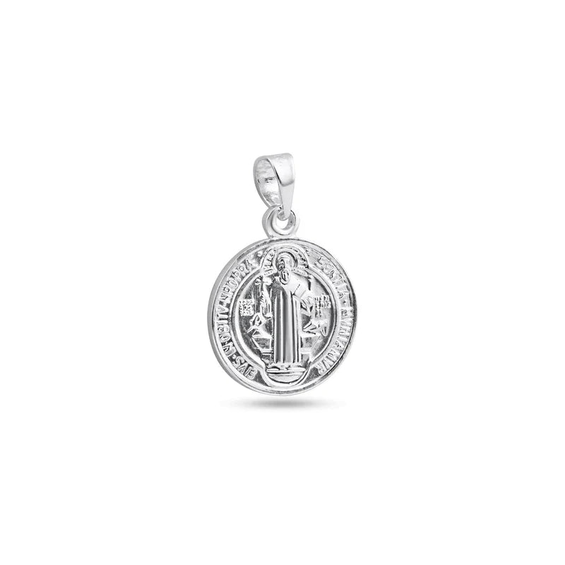 925 Sterling Silver High Polished Saint Benedict Medallion 16.4mm Pendant..