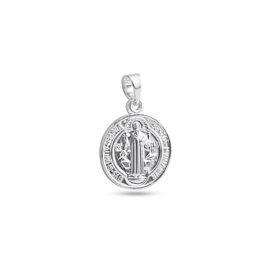 925 Sterling Silver High Polished Saint Benedict Medallion 16.4mm Pendant..