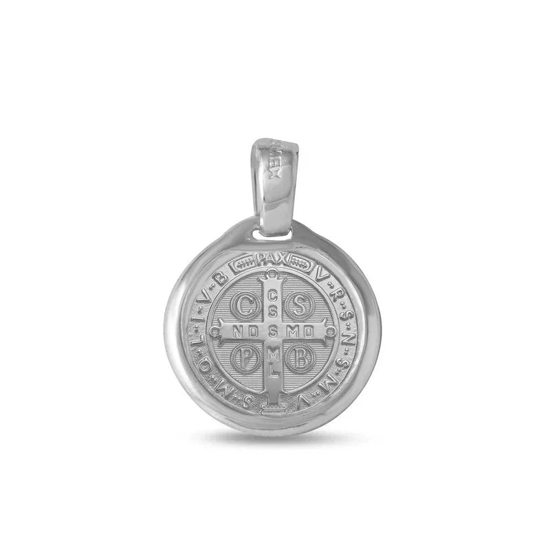 925 Sterling Silver High Polished Saint Benedict Medallion 13mm Pendant..