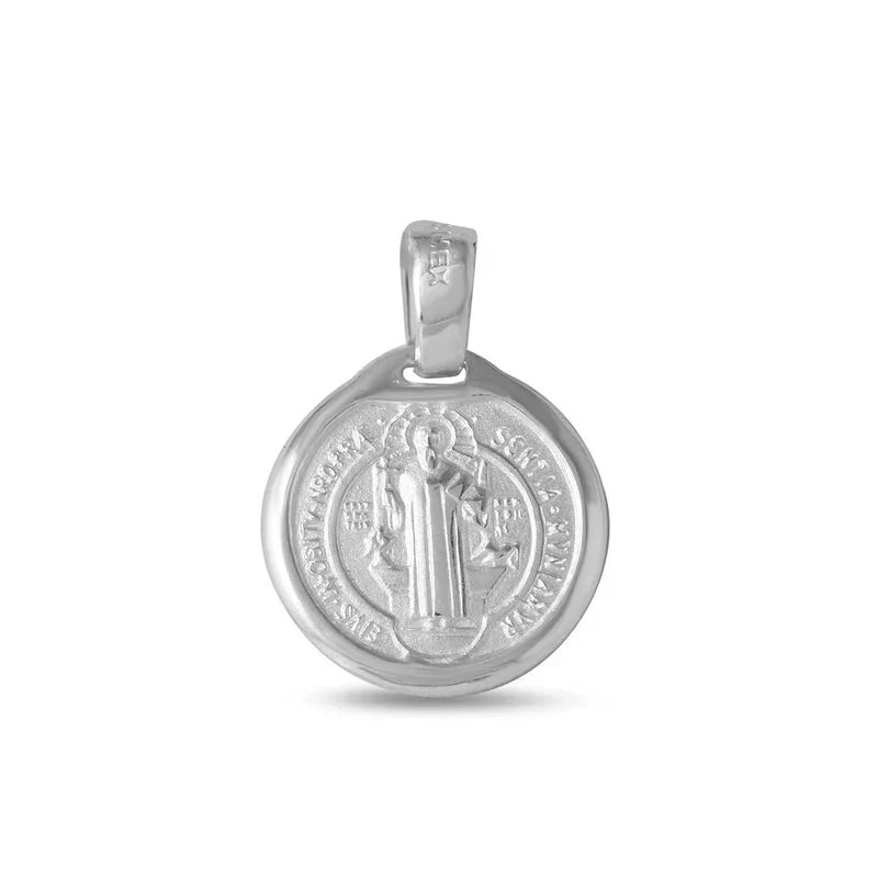 925 Sterling Silver High Polished Saint Benedict Medallion 13mm Pendant..