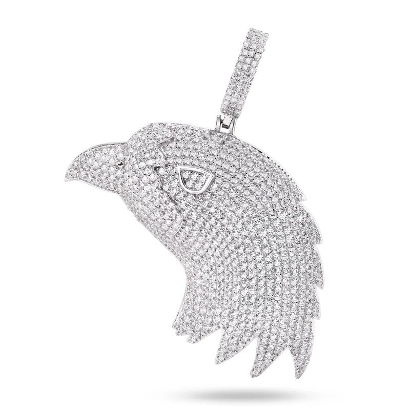 925 Sterling Silver Eagle Head Clear CZ Pendant..