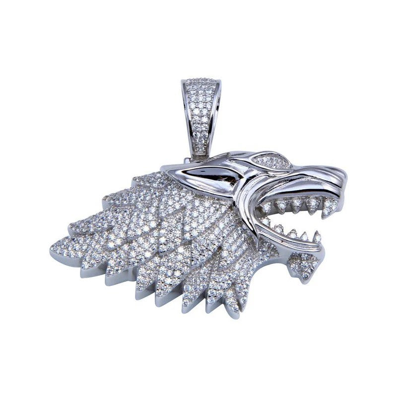 Rhodium Plated 925 Sterling Silver CZ Wolf Hip Hop Pendant..
