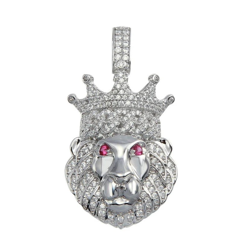 925 Sterling Silver Crown Lion CZ Pendant..
