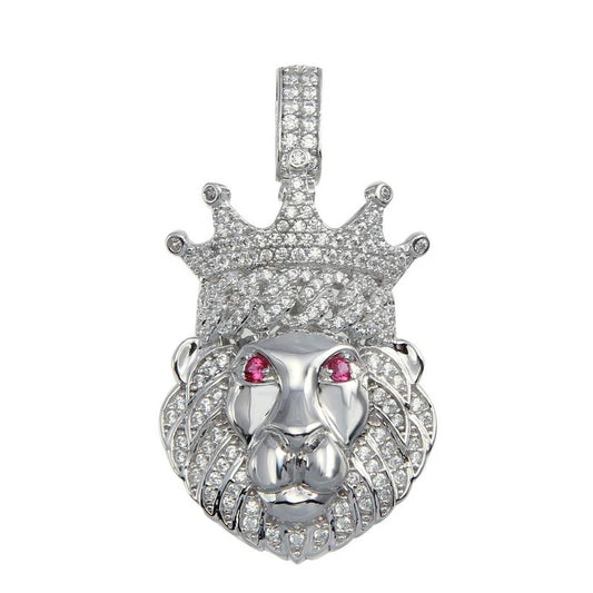 925 Sterling Silver Crown Lion CZ Pendant..