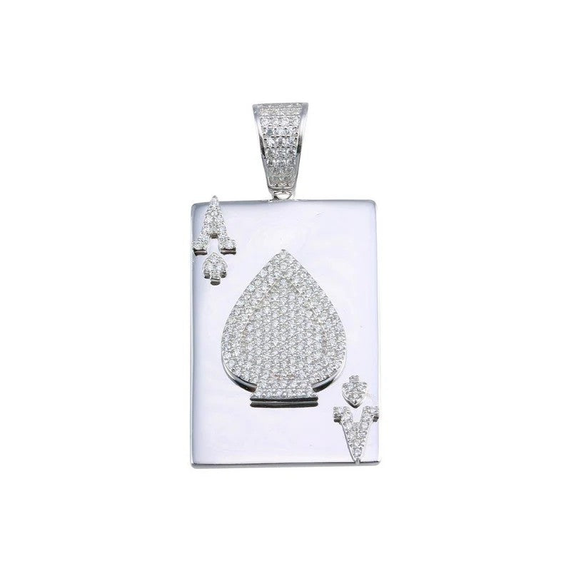 925 Sterling Silver Ace of Spades Card Hip Hop Pendant..