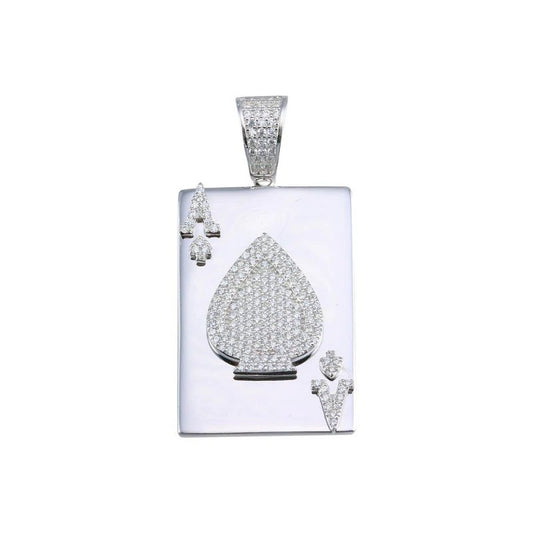 925 Sterling Silver Ace of Spades Card Hip Hop Pendant..